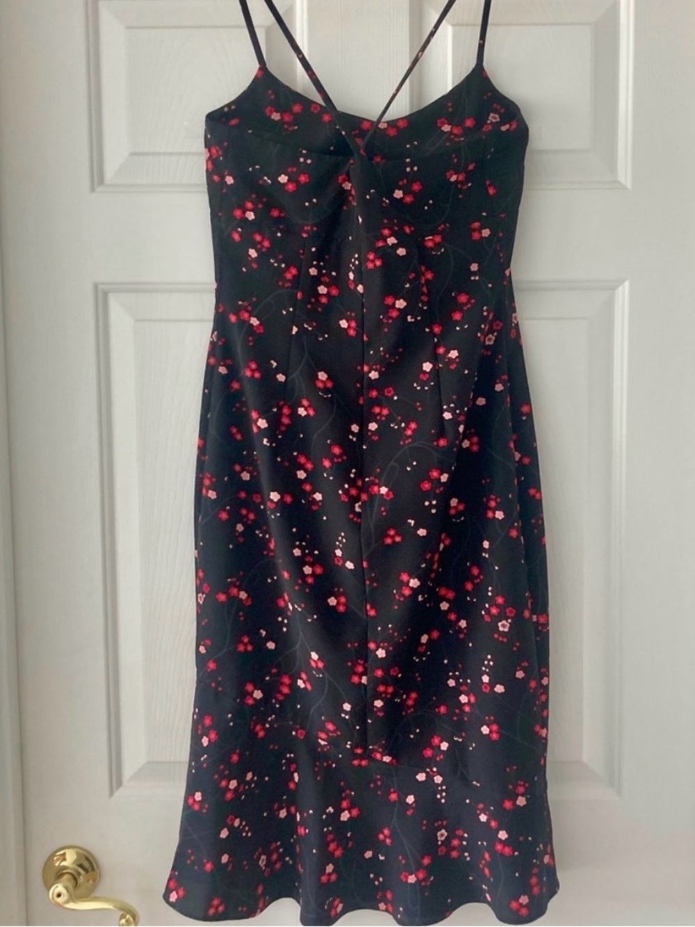 Express Black Floral Slip Dress Size 3/4 Spaghetti Strap Midi EUC - Picture 2 of 7